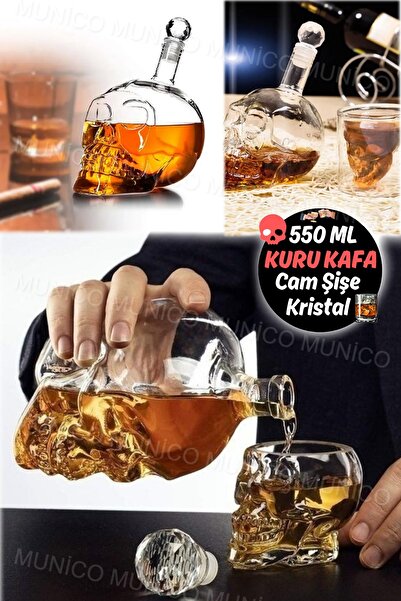 Munico 550 Ml Ev & İşyeri Hediyelik Kuru Kafa Viski Şişesi Korkutucu Mika Şef...