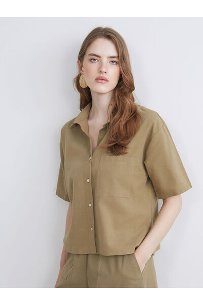 LC Waikiki قميص نسائي من مزيج الكتان من LCW VisionHaki