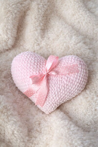 yes ticaret Handmade Knitting Pink Decorative Heart Pillow Valentine's Day
