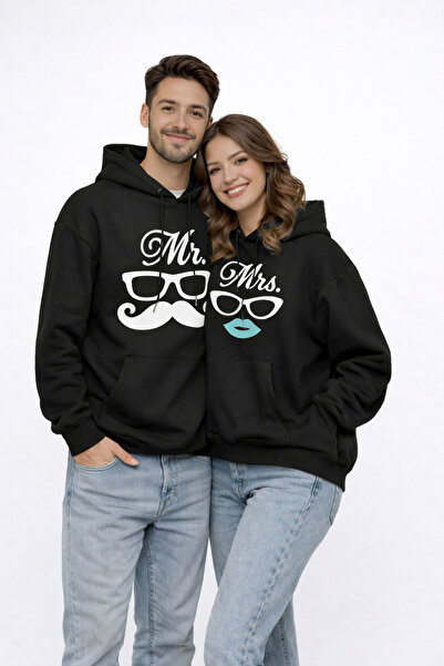 NEVERMIND Mr Mrs Printed Lover's Combination Oversize Hoodie Set Unisex Valen...