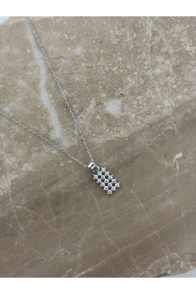 stainless steell Zirkon Taşlı Minimal Baget Model Çelik Kolye