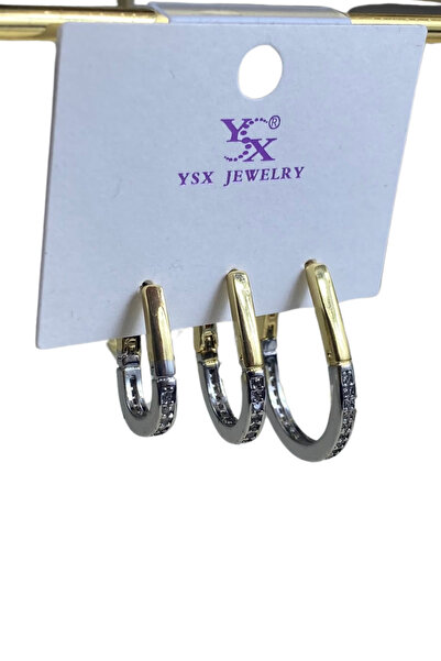 Brethils Ysx Serenay Model Gold Silver Combination Earring Set Non-Tarnish An...