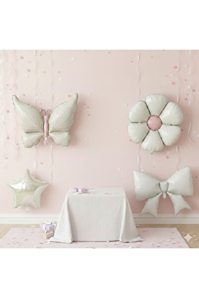 ÇITIPITISTORE Cream Butterfly Bow Daisy Star Foil Balloon Set