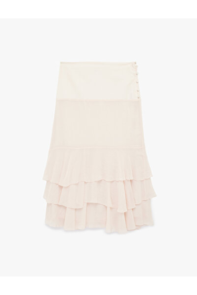 Koton Button Detailed Layered Ruffled Chiffon Midi Skirt