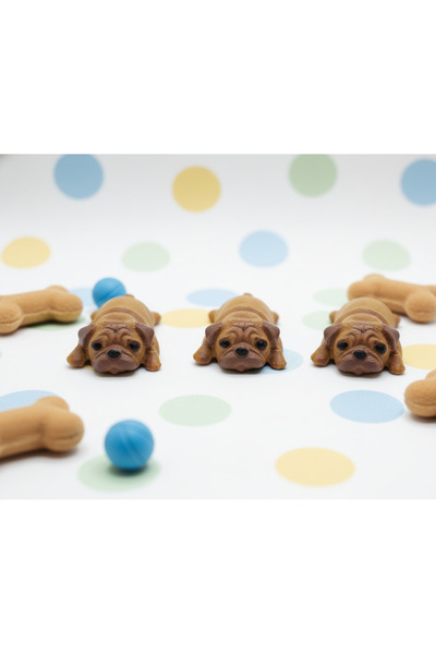 LUBIKO STUDIO 3'lü Set Mini Pug Köpek Figürü Yapışkanlı Telefon, Araba, Monit...