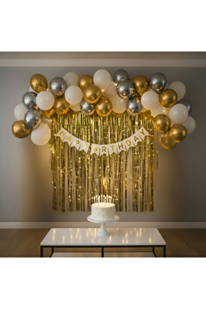BOXLAND Gold Beyaz Yetişkin Doğum Günü Parti Süsleme Seti Happy Birthday Bann...