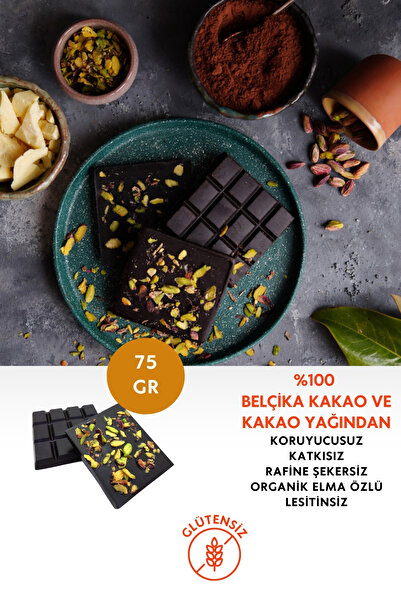 Mikro Herküller Glutensiz Antep Fıstıklı Rafine Şekersiz %70 Bitter Belçika Ç...