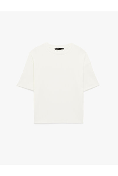 Koton تي شيرت قطني أساسي كبير الحجم بأكمام قصيرة ورقبة دائرية