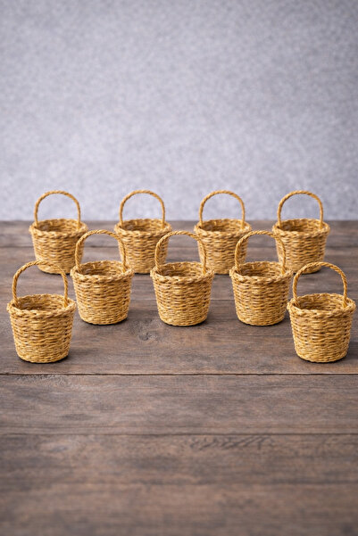 Handmade 10 Adet El Örmesi Minyatür Hasır Sepet
