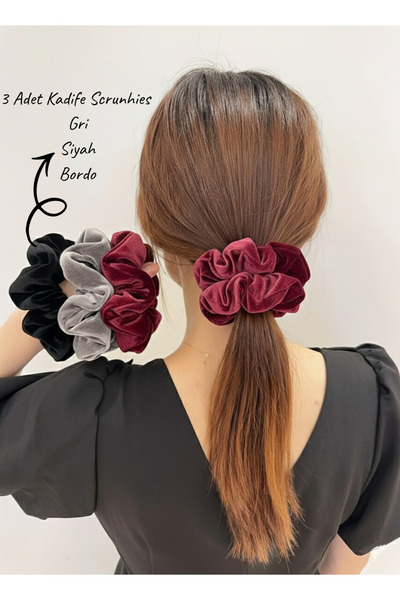 MutluBiDünya 3 Adet Kadife Scrunchie Lastik Toka