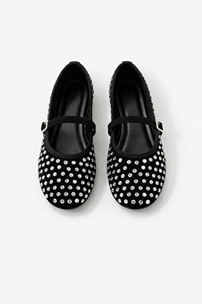 ZARICH Nova Stone Detailed Women's Stylish Daily Black Ballerina Shoes with H...