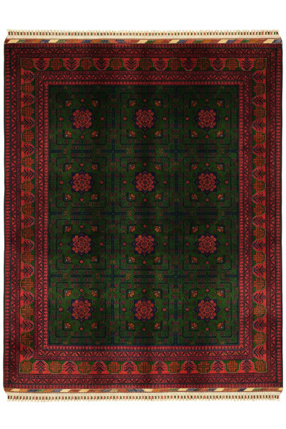 Vog Halı El Dokuma Bordo-Yeşil Yıldız Model Afgan Biliçik Halısı %100 Yün Kök...