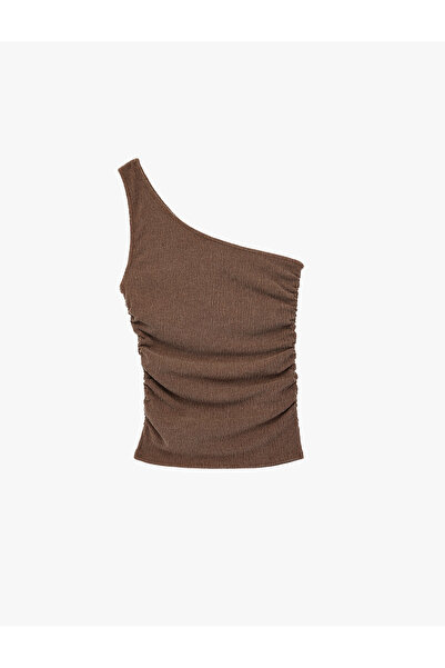 Koton Bürümcük Fabric Sleeveless One-Shoulder Blouse with Drape Detail