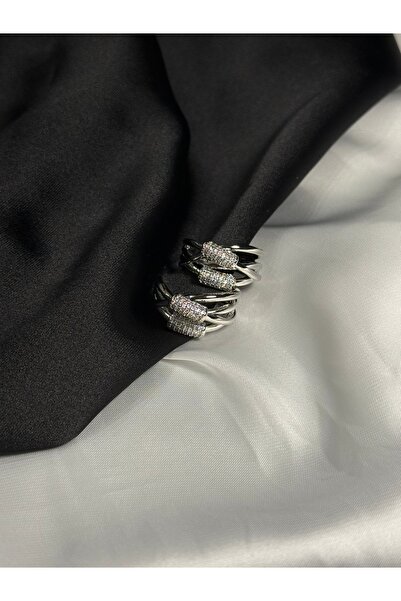 PALICE أقراط دائرية متداخلة من حجر الزركون الفضي