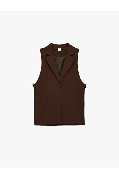 Koton Vestă cu nasturi, fără mâneci, cu guler larg, cu accesorii metalice
