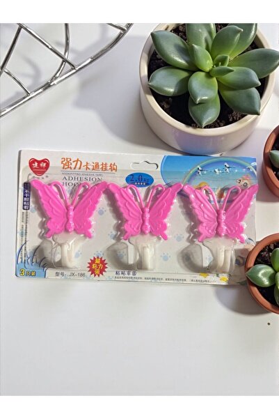 OEM Set of 3 Pink Butterfly Adhesive Hooks – Decorative Wall Mount (2 kg / hook)