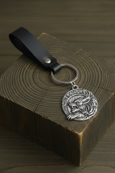 AB Takı Premium Kurt Design Real Leather Keychain Black Genuine Leather Keych...