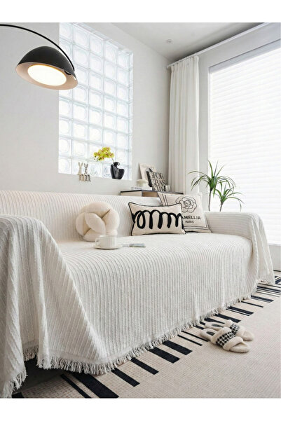 rellhome Cotton Sofa Cover with Fringes | Multi-Purpose Cover | Sofa Shawl | ...