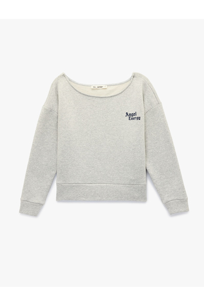 Koton Hanorac cu imprimeu pe spate, cu decolteu bărcuță, din amestec modal, c...