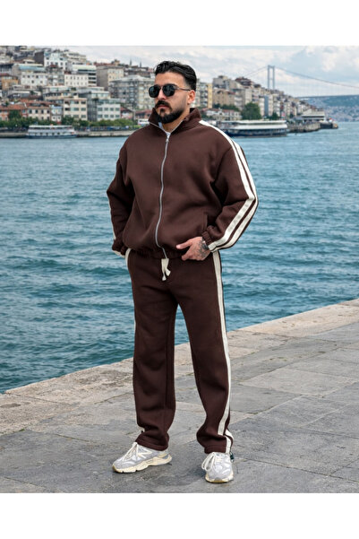 viperkombin Men's Striped Tracksuit Set with Wool Inside, Premium Oversize