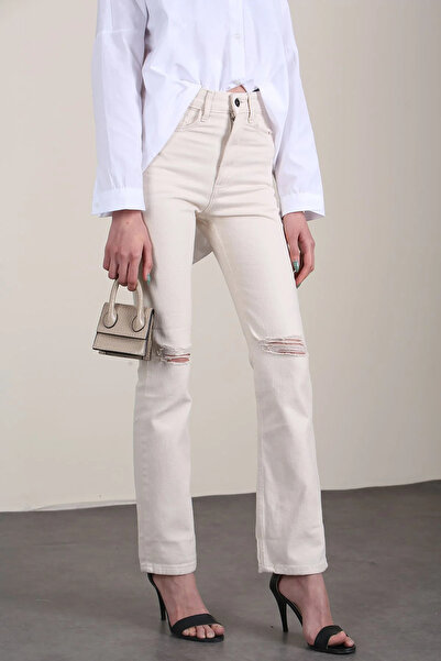 GENERAL Off-white distressed jeans, 100% cotton - Made in Turkey