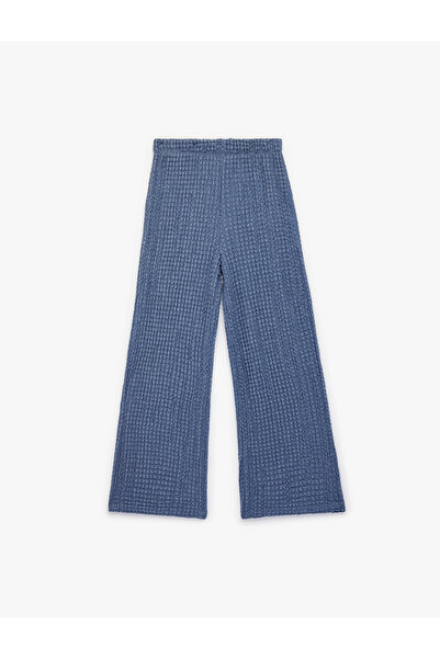 Koton Textured Wide Leg Trousers with Elastic Waist