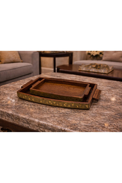 LUXURIOUS TRAY Luxury Indian Wooden Tray Set with Elegant Gold Carving