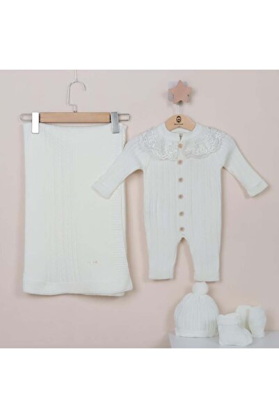 Generic ميني جنتل طقم تريكو بناتي تريكو اكريليك - 5 قطع - 0-3 شهر. - اوف وايت