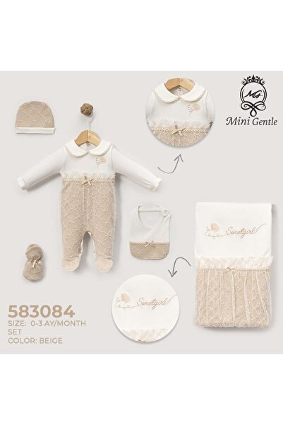 Generic طقم مواليد بناتي 5 قطع من عمر صفر الى ثلاث اشهر الوان سومو وبيج - بيج