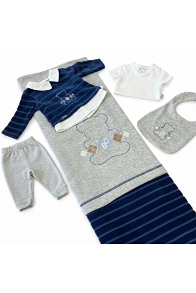 Generic طقم مواليد ولادي مخمل 5 قطع من عمر 0 الى 3 اشهر - ازرق غامق