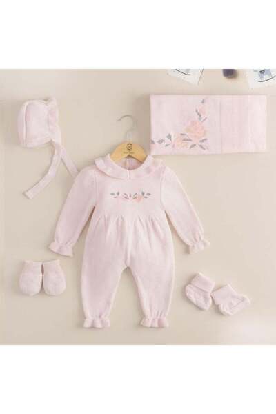 Generic ميني جنتل طقم تريكو بناتي مصنوع من خيوط الاكريليك- 5 قطع - 0-3 شهر - ...