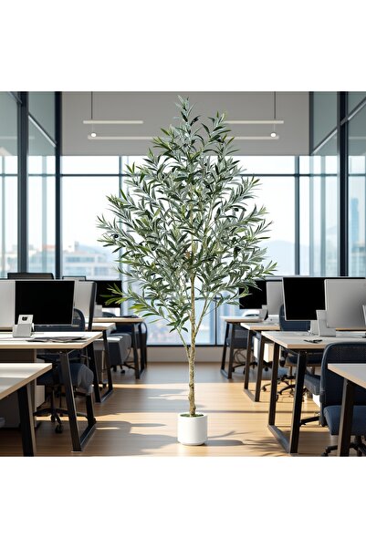 SCHENKERO شجرة زيتون صناعية بطول 212 سم، جذع خشبي واقعي، وعاء أبيض، ديكور داخ...
