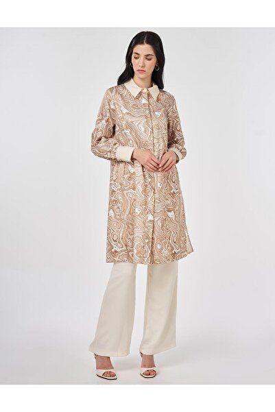 Kayra Ебру Десен Бавовняна довга туніка Бежева