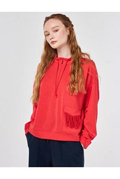 Kayra Hanorac din modal cu detalii cu ciucuri, roșu