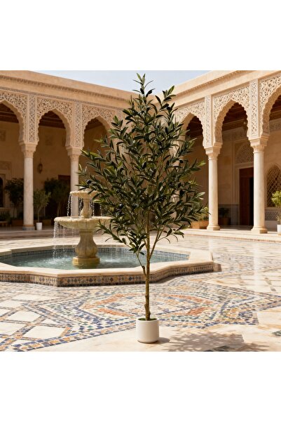 SCHENKERO شجرة زيتون صناعية بطول 212 سم، جذع خشبي مثمر، وعاء أبيض، ديكور منزل...