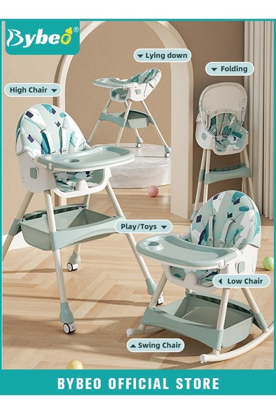 BYBEO 6 in 1 Baby High Chair for Toddlers, Foldable Babies Feeding Chairs, Mu...