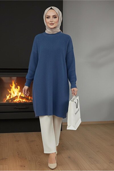 TRENDTESETTÜR KADIN LACİVERT (İNDİGO) TRİKO TUNİK T 4744
