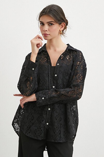 Never more Lace Shirt with Pockets Black