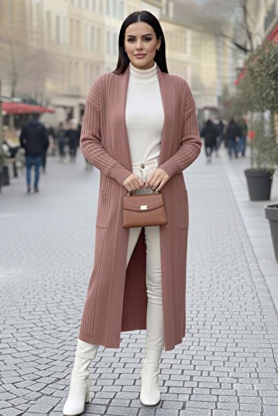 TRENDTESETTÜR KADIN PEMBE (GÜLKURUSU) TRİKO HIRKA T 6417