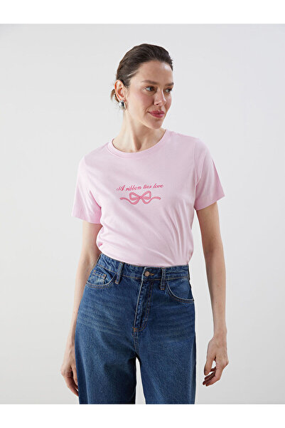 LC Waikiki تي شيرت نسائي مريح برقبة دائرية وشريط مطبوع من LCW (S5)