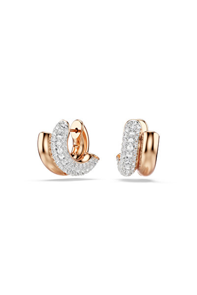Swarovski Dextera halka küpeler, Yuvarlak kesim, Mini, Beyaz, Pembe altın ren...