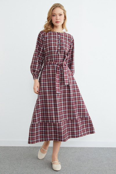 Fulla Moda Rochie Fullamodest în carouri cu curea