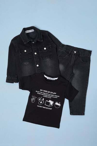 Fulla Moda Σετ τζιν 3 τεμαχίων για αγόρια με γιακά πόλο και κουμπιά