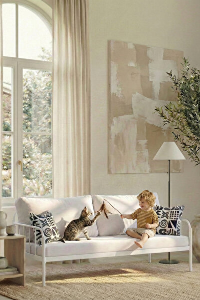 ARGİMO Sofia Kırlentli Minderli Metal Karyola Krem Minder