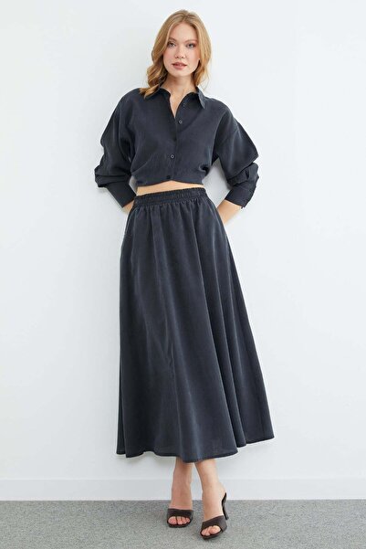 Fulla Moda Elastic Waist Pocketed Maxi Skirt