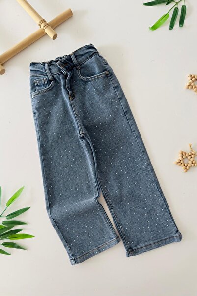 Minigimin Cicileri My Little One's Stoned Jeans with Elastic Waist - Blue
