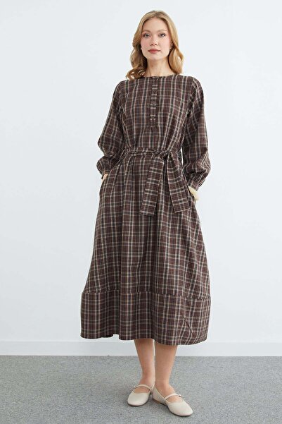 Fulla Moda Rochie Fullamodest în carouri cu curea