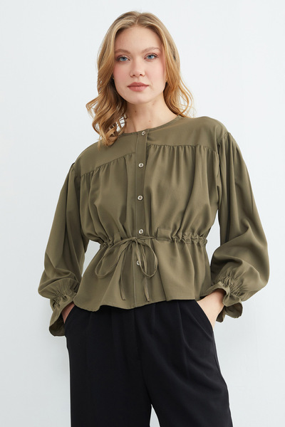 Fulla Moda Сорочка з зав'язками спереду та рукавами з манжетами