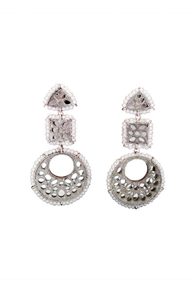 Glamsouq Party wear Designer Fancy style Beautiful Long Antique Mirror Earrin...