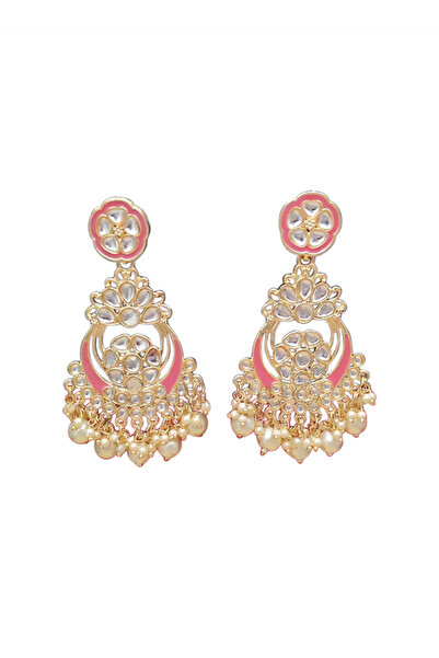 Glamsouq Beautiful Designer Clustered Pearl Fancy Chand Bali Style Long Earrings